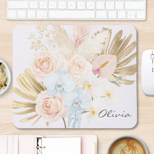 Monogrammed Pretty Tropical Flower Bouquet Floral Mouse Pad