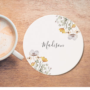 Monogrammed Pretty Wildflower Bouquet Coaster