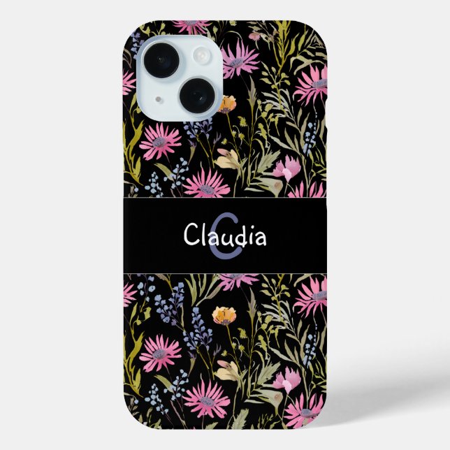 Monogrammed Pretty Wildflowers Floral Elegant Chic Case-Mate iPhone Case (Back)