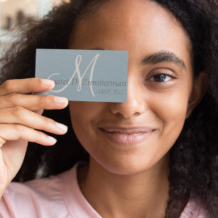 Monogrammed Professional, Linen Sky Blue Business Card