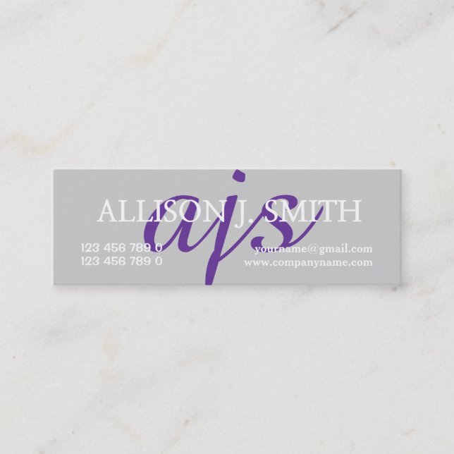 Monogrammed professional purple grey PERSONALIZE Mini Business Card (Front)