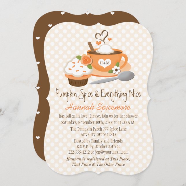 Monogrammed Pumpkin Spice Fall Bridal Shower Invitation (Front/Back)