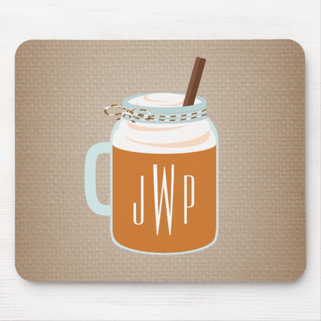 Monogrammed Pumpkin Spice Mason Jar Fall Drink Mouse Pad (Front)