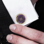 Monogrammed Purple Agate Gold Round Gold Finish Cufflinks<br><div class="desc">These elegant cufflinks feature a purple watercolor agate geode design with gold faux glitter highlights. Personalise them with his monogram initial in gold-coloured text on a dark purple circle.They coordinate with our purple and gold agate wedding suite. Also available in square shape. They make great gifts for your groomsmen!</div>