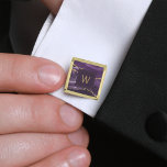 Monogrammed Purple Agate Gold Square Gold Finish Cufflinks<br><div class="desc">These elegant cufflinks feature a purple watercolor agate geode design with gold faux glitter highlights. Personalise them with his monogram initial in gold-coloured text on a dark purple square.They coordinate with our purple and gold agate wedding suite. Also available in round shape. They make great gifts for your groomsmen!</div>