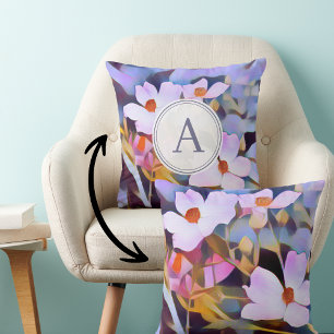 Monogrammed Purple and Blue Floral Cushion