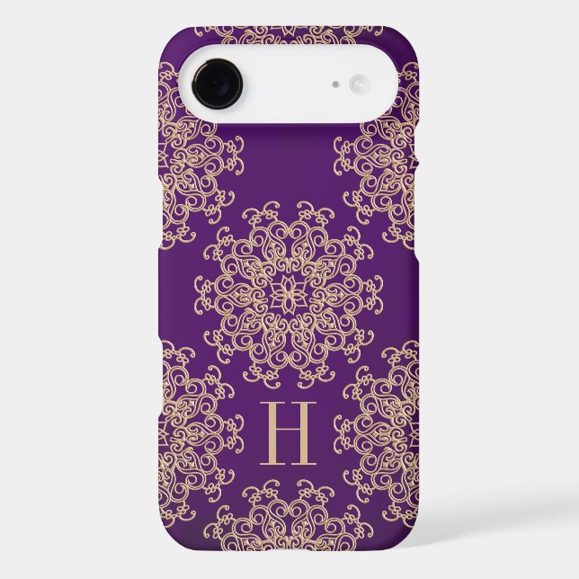 Monogrammed Purple and Gold Exotic Medallion Case-Mate iPhone Case (Back)