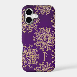 Monogrammed Purple and Gold Indian Pattern