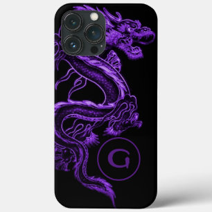 Monogrammed Purple Asian Dragon iPhone 13 Pro Max Case