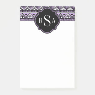 Monogrammed Purple Black Tribal Pattern Post-it Notes