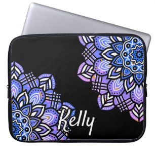 Monogrammed Purple, Black & White Mandala Pattern  Laptop Sleeve