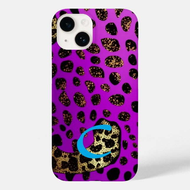Monogrammed Purple Cheetah Leopard Glitter Case-Mate iPhone Case (Back)