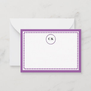 Monogrammed Purple Dotted Border Custom Initials Card