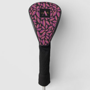 Monogrammed Purple Fall Leaves Pattern Golf Head Cover