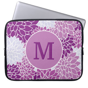 Monogrammed Purple Floral Pattern Laptop Sleeve