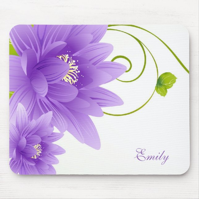 Monogrammed Purple Flowers Mouse Pad (Front)