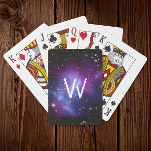 Monogrammed Purple Galaxy Cluster Playing Cards