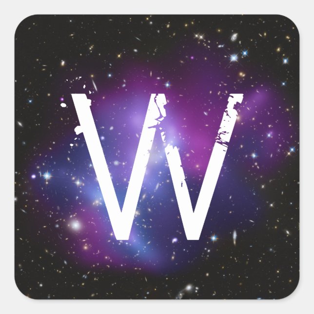 Monogrammed Purple Galaxy Cluster Square Sticker (Front)