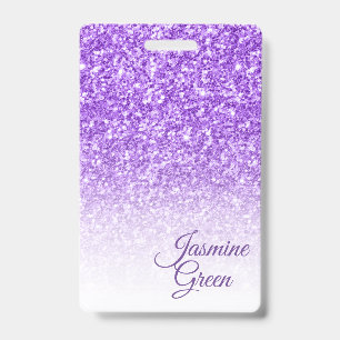 Monogrammed Purple Glitter ID Badge
