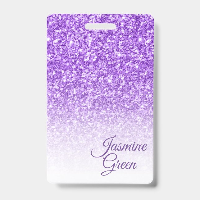 Monogrammed Purple Glitter ID Badge (Front)