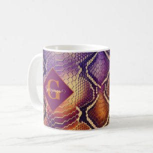 Monogrammed Purple & Gold Shimmering Snake Skin Coffee Mug
