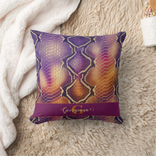Monogrammed Purple & Gold Shimmering Snake Skin Cushion