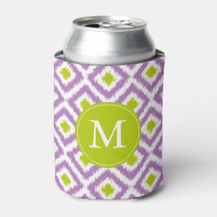 Monogrammed Purple Ikat Diamonds Pattern Can Cooler