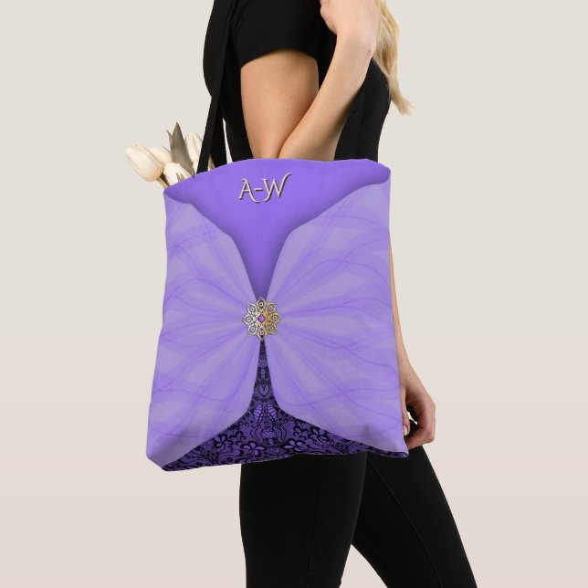 Monogrammed Purple Jewel Textile Illusion Tote Bag (Close Up)