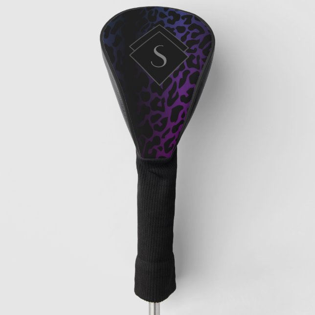 Monogrammed Purple Leopard Print Golf Head Cover (Front)