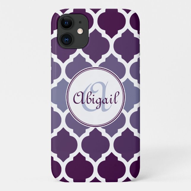 Monogrammed Purple Ombre Moroccan Lattice Pattern Case-Mate iPhone Case (Back)