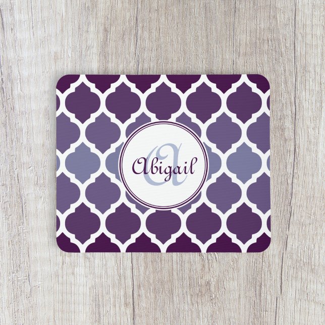 Monogrammed Purple Ombre Moroccan Lattice Pattern Mouse Pad (Creator Uploaded)