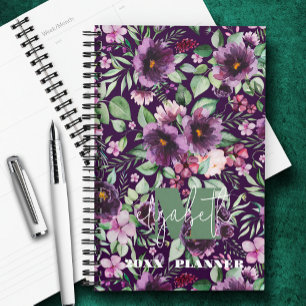 Monogrammed Purple Peonies Planner