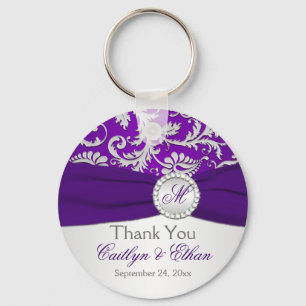 Monogrammed Purple, Silver Wedding Favour Key Ring