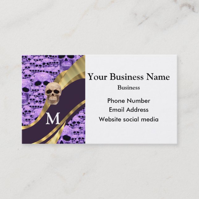 Monogrammed purple skull gothic pattern business card (Front)
