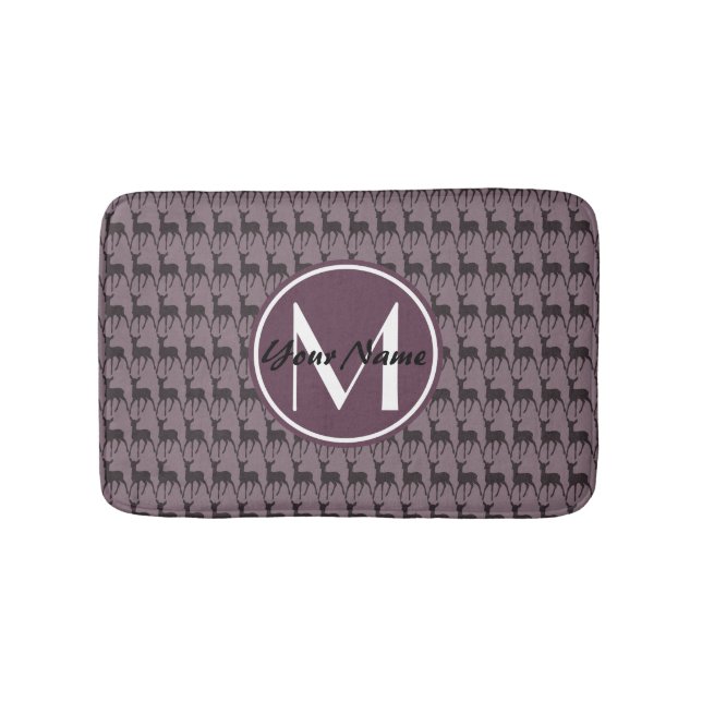 Monogrammed Purple Violet Deer Personalised N2 Bath Mat (Front)