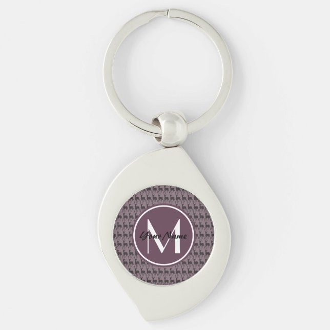 Monogrammed Purple Violet Deer Personalised Name Key Ring (Front)