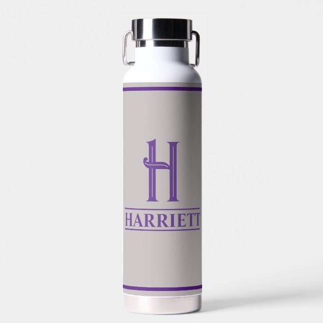 Monogrammed Purple  Water Bottle (Front)