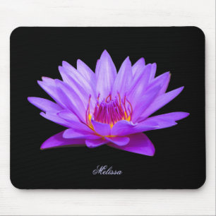 Monogrammed Purple Water Lily Black  Mouse Pad