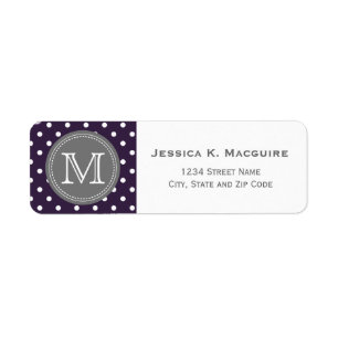 Monogrammed Purple White Polka Dot Pattern Return Address Label