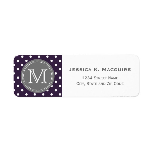 Monogrammed Purple White Polka Dot Pattern Return Address Label (Front)