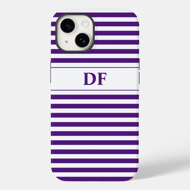 Monogrammed Purple/White Stripes Case-Mate iPhone Case (Back)