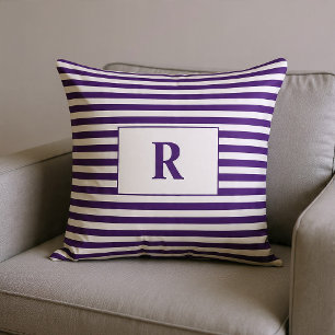 Monogrammed Purple/White Stripes Cushion