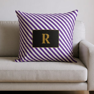 Monogrammed Purple/White Stripes Cushion