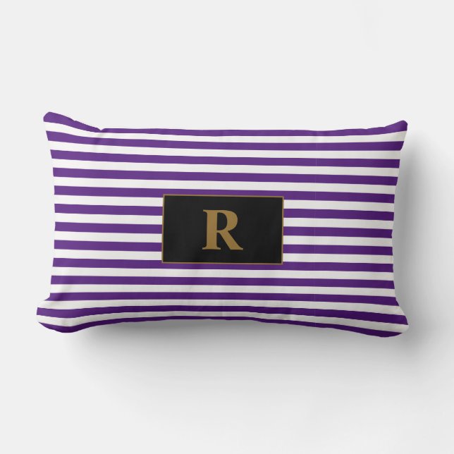 Monogrammed Purple/White Stripes Lumbar Cushion (Front)