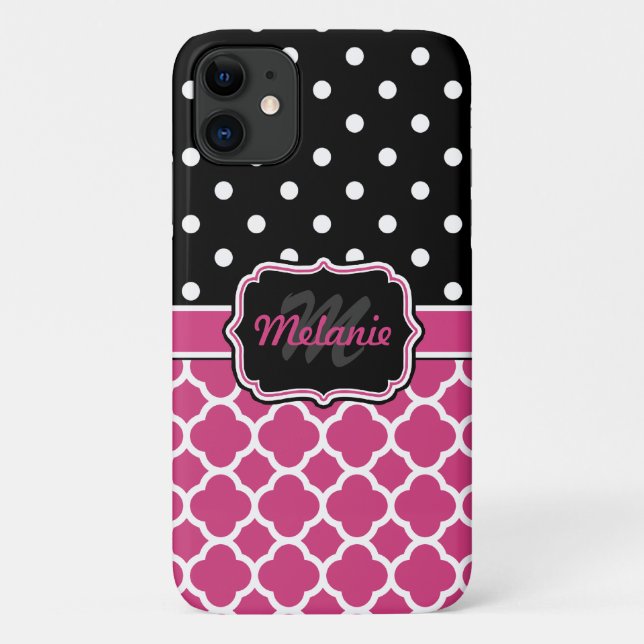 Monogrammed Quatrefoil Lattice Polka Dot Case-Mate iPhone Case (Back)