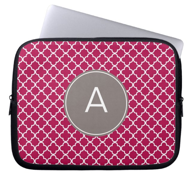 Monogrammed Quatrefoil Pattern Laptop Sleeve (Front)