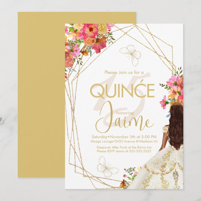 Monogrammed Quince Florals Garden Girl Invitation (Front/Back)