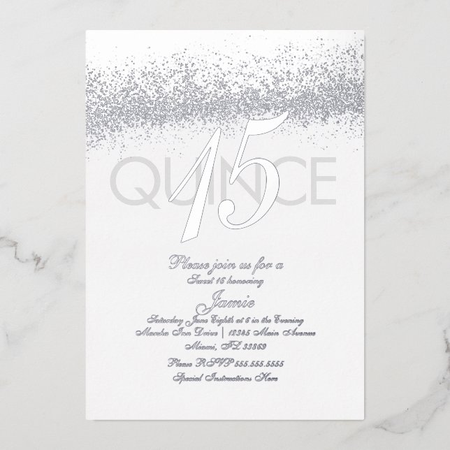 Monogrammed Quince Pressed Glitter Silver (Front)
