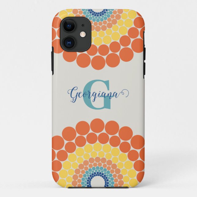 Monogrammed Radiant Aegean Summer Dot Mandala Case-Mate iPhone Case (Back)