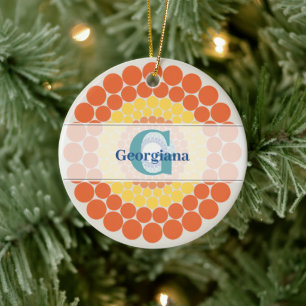 Monogrammed Radiant Aegean Summer Dot Mandala Ceramic Ornament